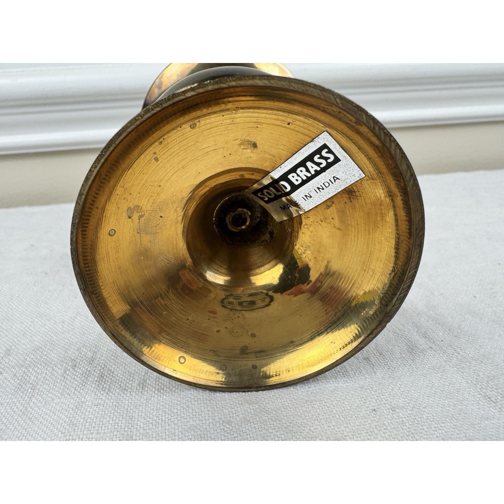 Vintage Solid Brass Urn Vase Made in India Flared Rim Pedestal Base Aged Patina - Picture 3 of 5